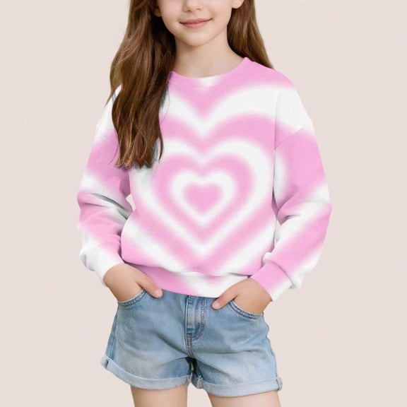 Fall Loose Tops for Girl Heart Printed Color Contrast Long Sleeve Crew Neck Fashion Casual Pullover Top for Daily Wear Multicolor 05 2-3 Years