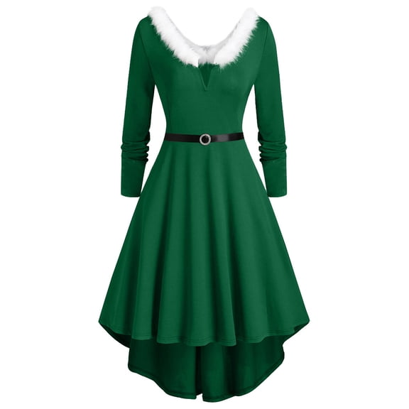 Women Christmas Outfit Long Sleeve Asymmetric Patchwork Christmas Dress with Panel Design for Women Plus Size Elegant Party Wear Green M
