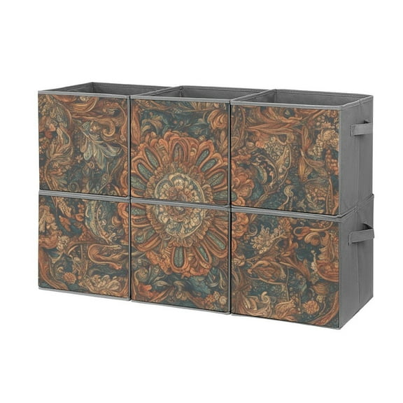 Collapsible Oxford Fabric Storage Cubes with Handles, Large Mid Foldable Oxford Cloth Bins Set of 2/6, Closet Organizers for Shelves Clothes Home Kitchen Toy - Bohemia