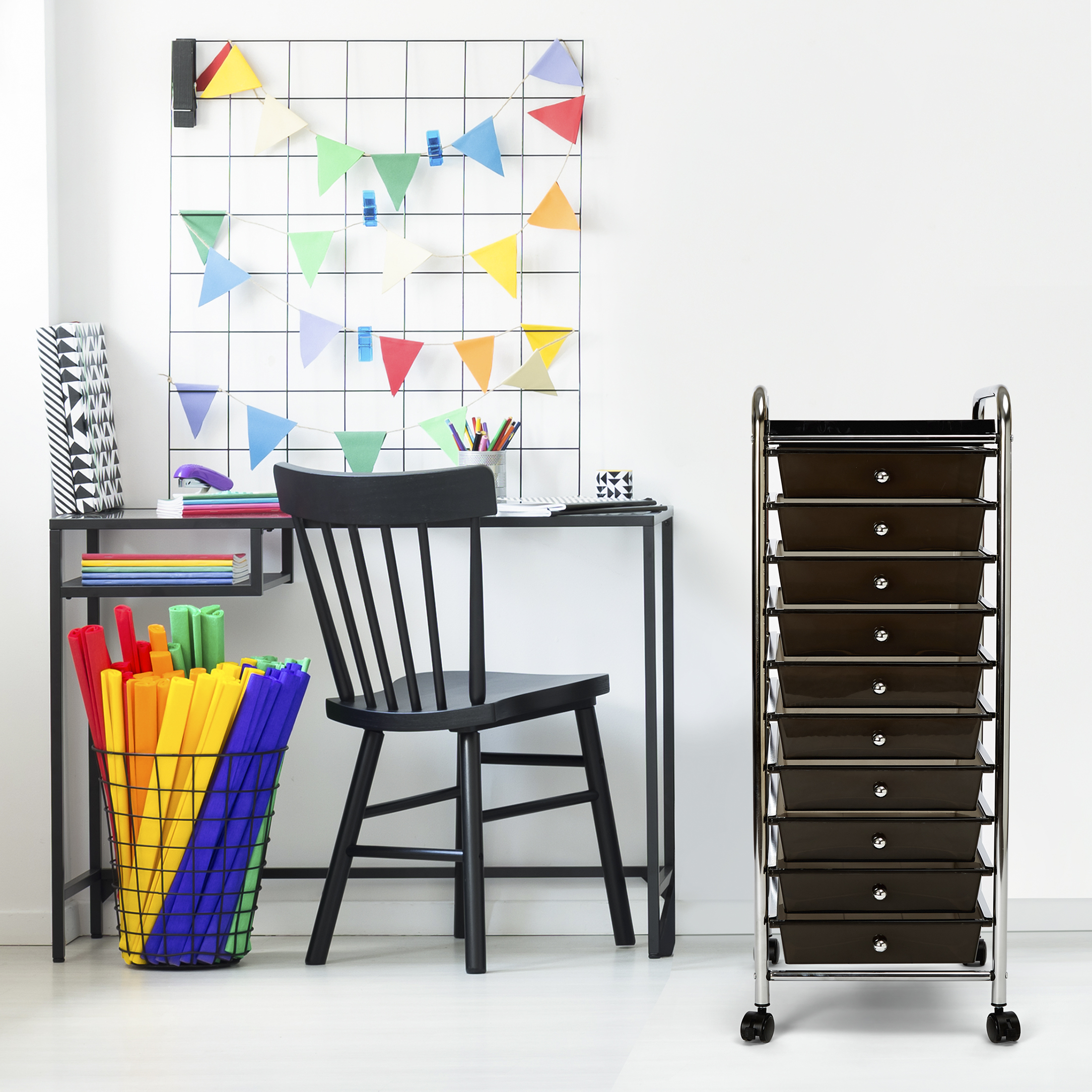 Seville Classics 10-Drawer Organizer Cart with Tray, Black