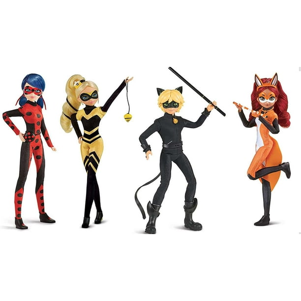 Sumergido Rápido unir Miraculous Queen Bee, Ladybug, Cat Noir & Rena Rouge Fashion Doll 4-Pack -  Walmart.com