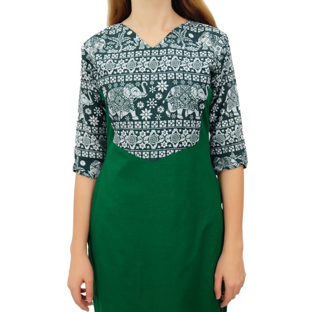 Phagun Kurta de Créateur en Coton pour Femme Tunique Verte Ethnique à Manches 3/4 Kurta-18