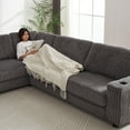 thumbnail image 7 of 110" Oversized L Shaped Sofa with Charging Ports and Cup-holders, Modern 5 Seat Corduroy Cloud Couch with Armrest Storage and Deep Seat for Living Room, Dark Grey, 7 of 7