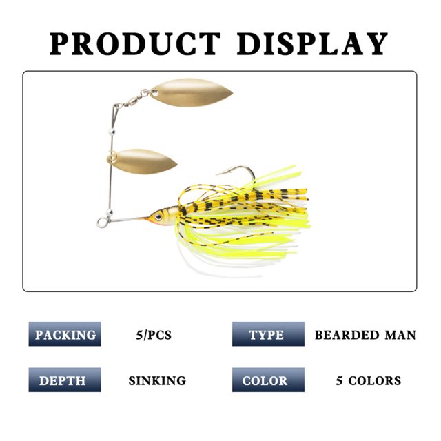 Spinnerbait artificial de 13 cm con lentejuelas giratorias para agua dulce y salada 5 unidades
