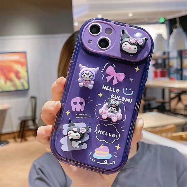 Funda Para Teléfono De Dibujos Animados Kuromi TPU Con Espejo De Labios , Con Muñeca 3D Función De Soporte , Para iPhone 7 , 8 , X , XS , XR , 11 , 12 , 13 , 14 Series