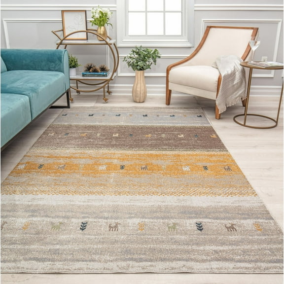 Rugs America Jaelyn JD60B Citrus Burst Tribal Bohemian Brown Area Rug, 2'6" x 4'