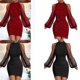 thumbnail image 2 of Women Split Cold Shoulder Sheer Mesh Puff Long Sleeve Bodycon Midi Pencil Dress Sequins Nightclub Package Hip Dresses flower black XXXL, 2 of 4