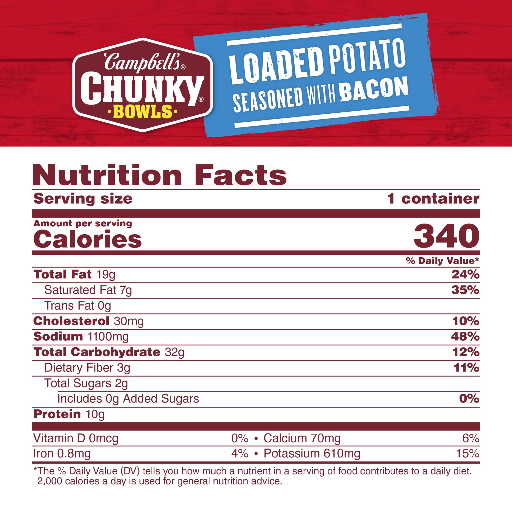 (8 pack) Campbell’s Chunky Soup, Loaded Potato Seasoned with Bacon, 15.25 oz Microwavable Bowl