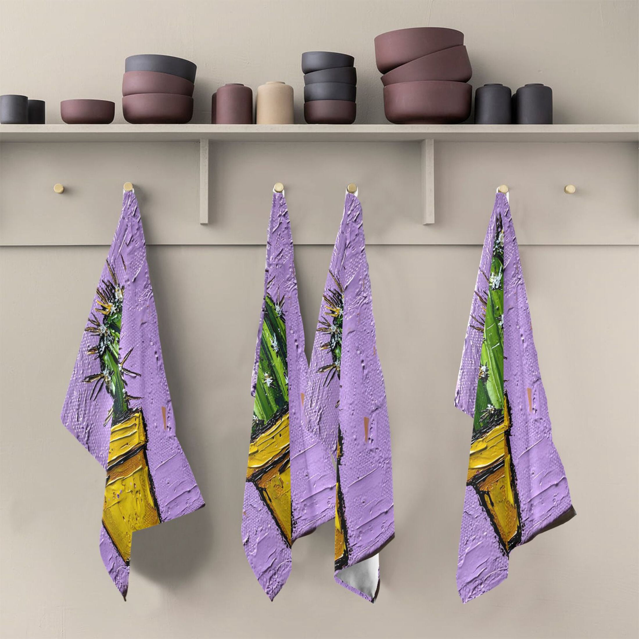 Cactus Painting Kitchen Towels 6-Piece Pack Tea Towels for Kitchen Decorative Waffle Design 28x18in