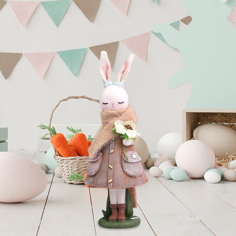 Jiibva Easter Bunny Statue Resin Rabbit Ornaments Cartoon Bunny Desktop Decor Rabbit Home Ornaments Bunny Easter Party Decor