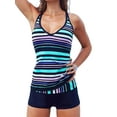 thumbnail image 2 of FAROOT Women Tankinis Swimsuit Stripe Pattern V-neck Spaghetti Straps Tops Middle Waist Patchwork Pantie Bathing Suits, 2 of 7