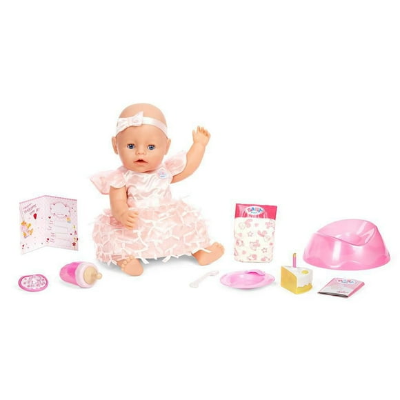 Poupée interactive BABY born au thème de fête : yeux bleus avec 9 manières d’en prendre soin 9 caractéristiques réalistes!