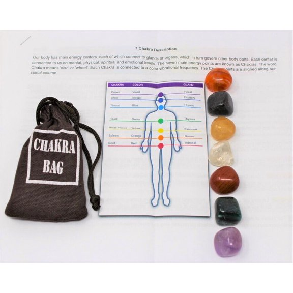 7 Chakra Tumbled Stones, Instructions & Carry Pouch (Crystal Healing Stone Set)