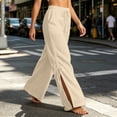 thumbnail image 3 of Lenpel Womens Wide Leg Pants Drawstring High Waist Lounge Ruched Trousers Trendy Side Split Beach Outfits with Pockets, 3 of 5