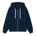 thumbnail image 5 of Womens Full Zip Up Hoodies Solid Color Drawstring Kangaroo Pocket Sweatshirt Oversized Long Sleeve Casual Loose Fit Winter Top, 5 of 6