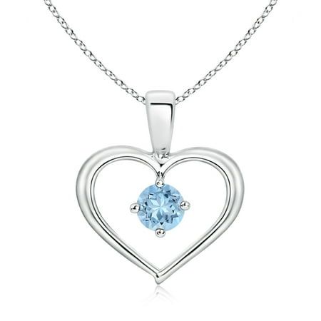 Aquamarine Jewelry - Valentine Jewelry Gift - Solitaire Round Aquamarine Open Heart Pendant in 14K White Gold (4mm Aquamarine) - SP0165AQ-WG-AAA-4