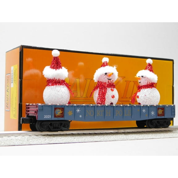 MTH RAILKING NORTH POLE GONDOLA WITH LEDs & LIGHTED SNOWMEN O GAUGE 30-72264