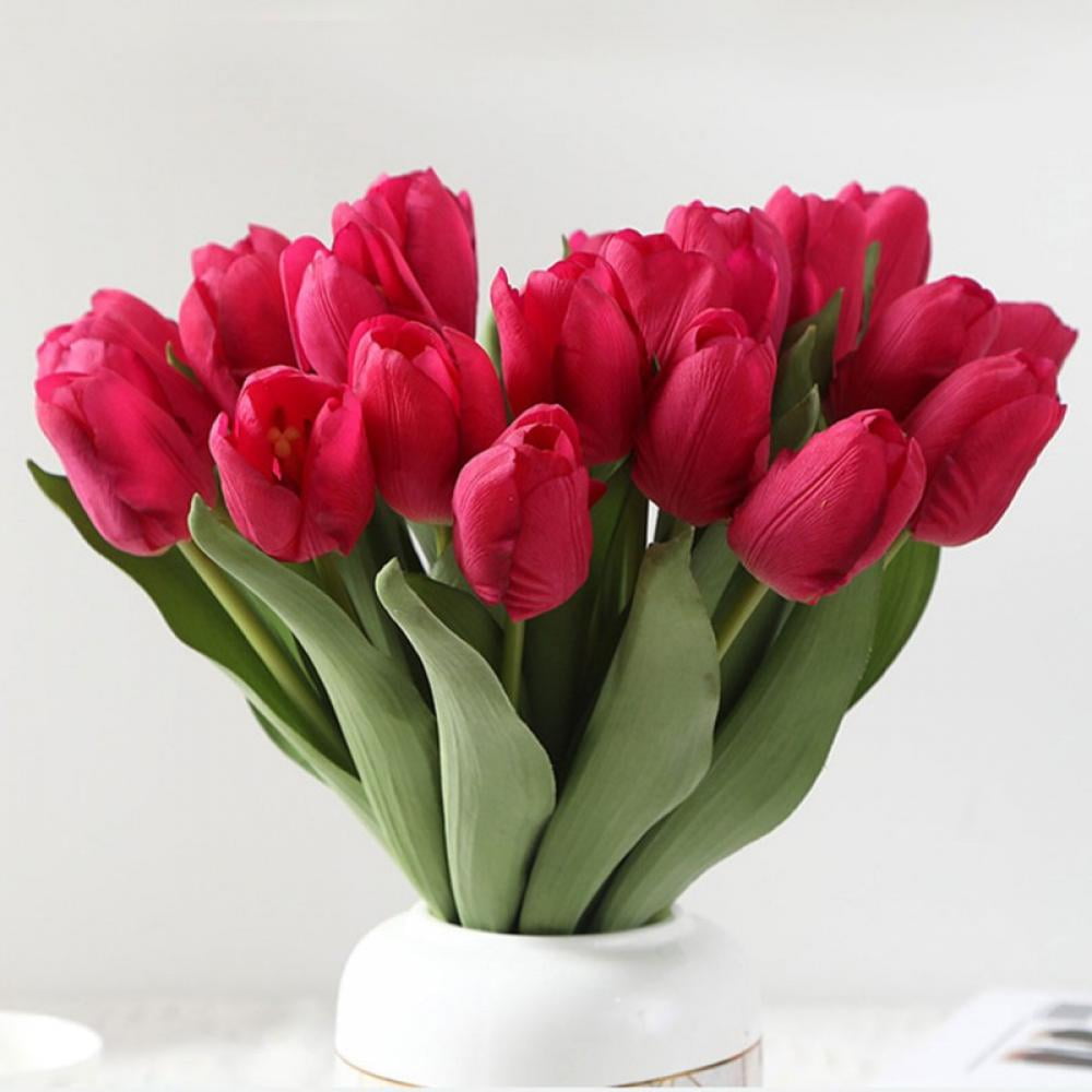 10 Pcs Tulips Artificial Flowers Faux Tulip Stems Real Feel PU Tulips