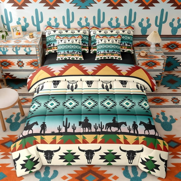 Erosebridal Bohemian Aztec Dreamcatcher Twin Bedding Sets, Western Cowboy Bedding Comforter Set, Black Reversible 7-Piece