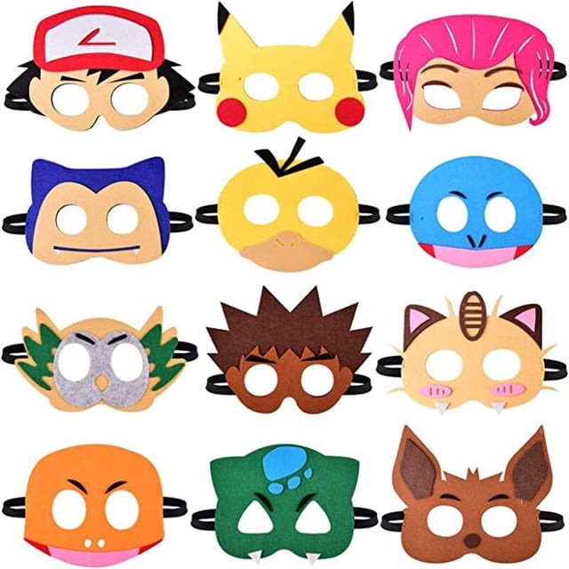 Máscaras de fiesta de cumpleaños Pokemon Zhangmengya para niños 12 piezas
