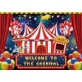 thumbnail image 1 of Fondo de fiesta de circo de carnaval, decoración, carpa de circo, carrusel, taquilla, fondo para niño, bebé, primer cumpleaños, pancarta de carnaval, accesorios para fotos, suministros, 1 of 4