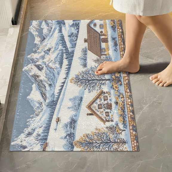 Yayeee Bath Rug for Bathroom Floor Non Slip Rectangle Fluffy Soft Absorbent Mat, 16"x24", Blue Snowy Mountain