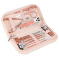 thumbnail image 1 of Juego portátil de cortadoras de uñas y herramientas de belleza, juego de manicura martensítica de acero inoxidable de oro rosa 12 en 1, con bolsa de cuero rosa, adecuado para el hogar, trabajo Afortunado Sencillez, 1 of 5
