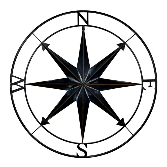Zeckos Black Metal Nautical Compass Rose Hanging Wall Sculpture 39.5 inch