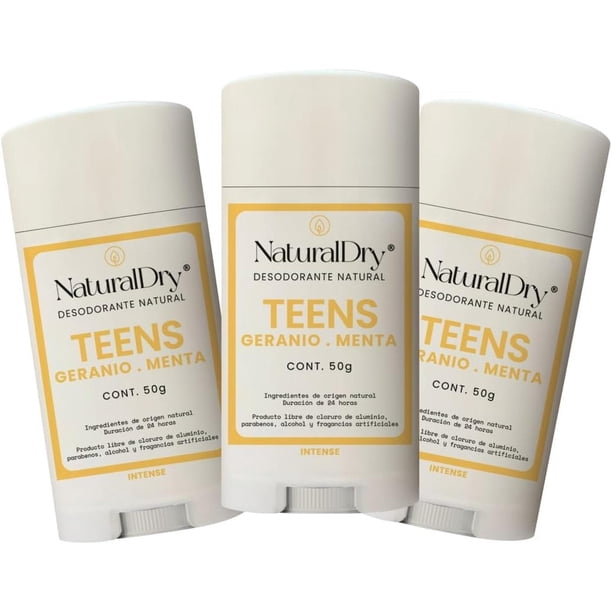 NaturalDry - Desodorante Corporal Teen Intense - Sin aluminio - Sin Parabenos - Elimina malos olores