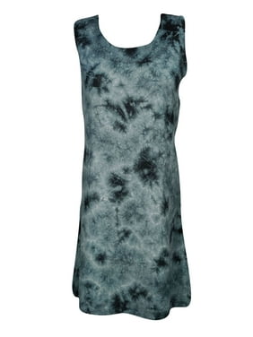 Mogul Women Tank Dress Green Tie Dye Summer Bohemian Midi Dresses M