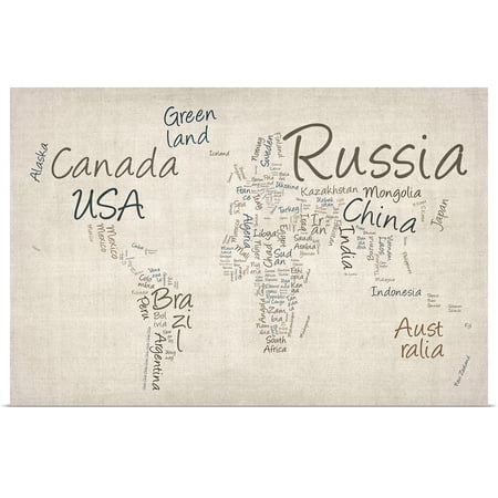 Great BIG Canvas | Rolled Michael Tompsett Poster Print entitled World map with countries made up of text names