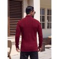 thumbnail image 3 of JWD Men Zip Mock Neck Ribbed Long Sleeve Shirts Stretch Fitted Knit Pullover Wine Red XL, 3 of 7