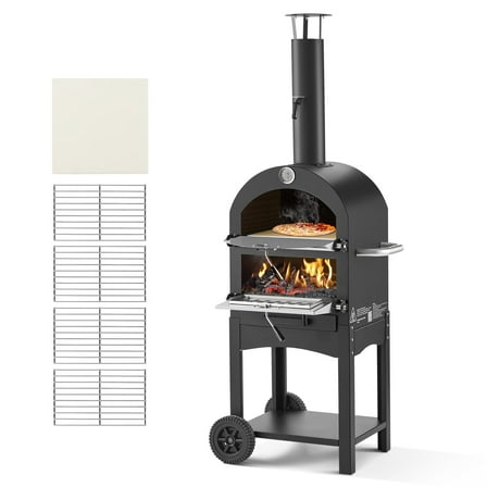 VEVOR Outdoor Pizza Oven, 12" Pellet Fire Ovens, 2-Layer Pizza Oven Wood Fired, Wood Burning Outdoor Pizza-Oven with 2 Removable Wheels, 1000℉ Max Temperature Fired Pizza-Maker Ovens for Barbecue