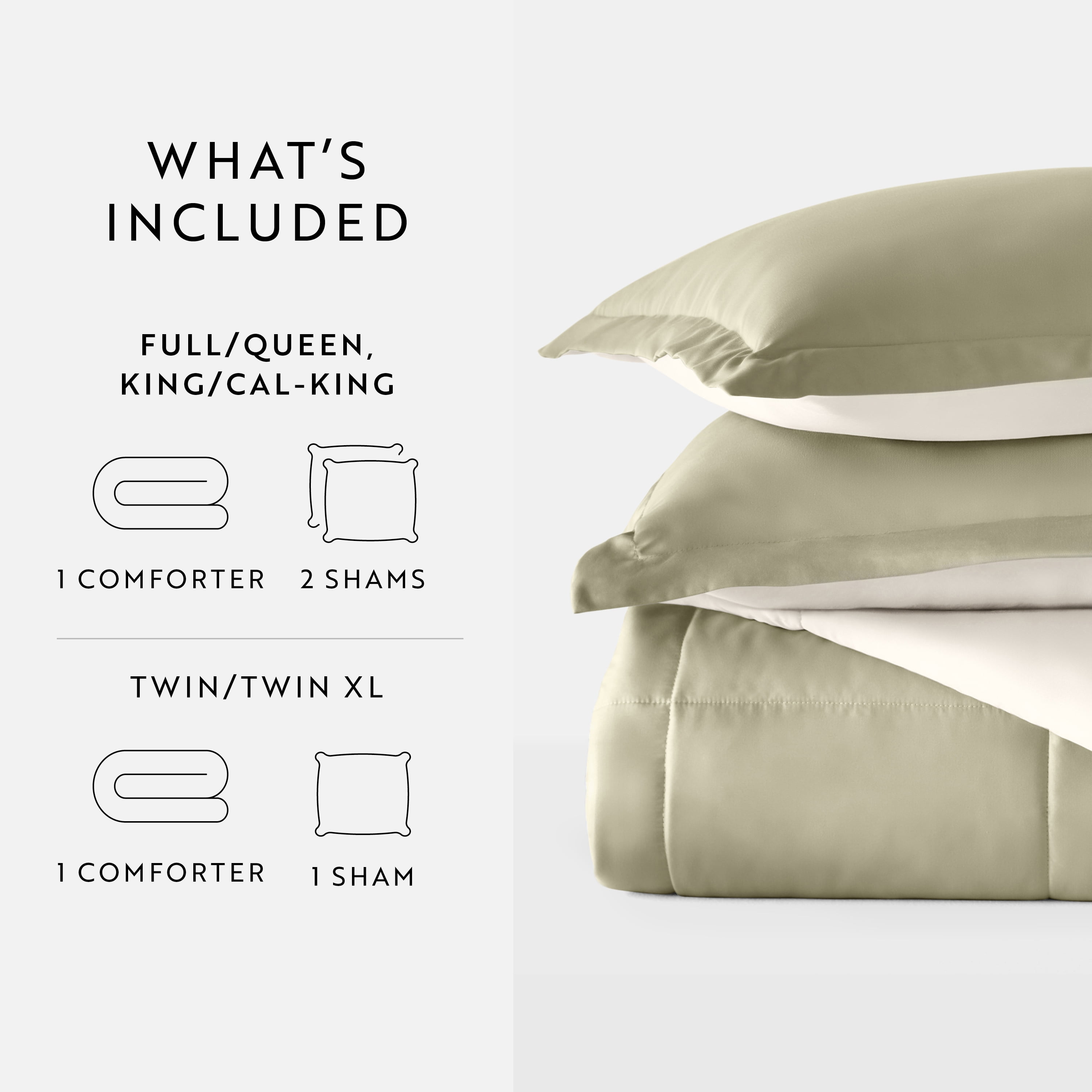 Noble Linens Soft 3-Piece Sage & Ivory Reversible All Season Lightweight Down Alternative Comforter Set, Full/Queen