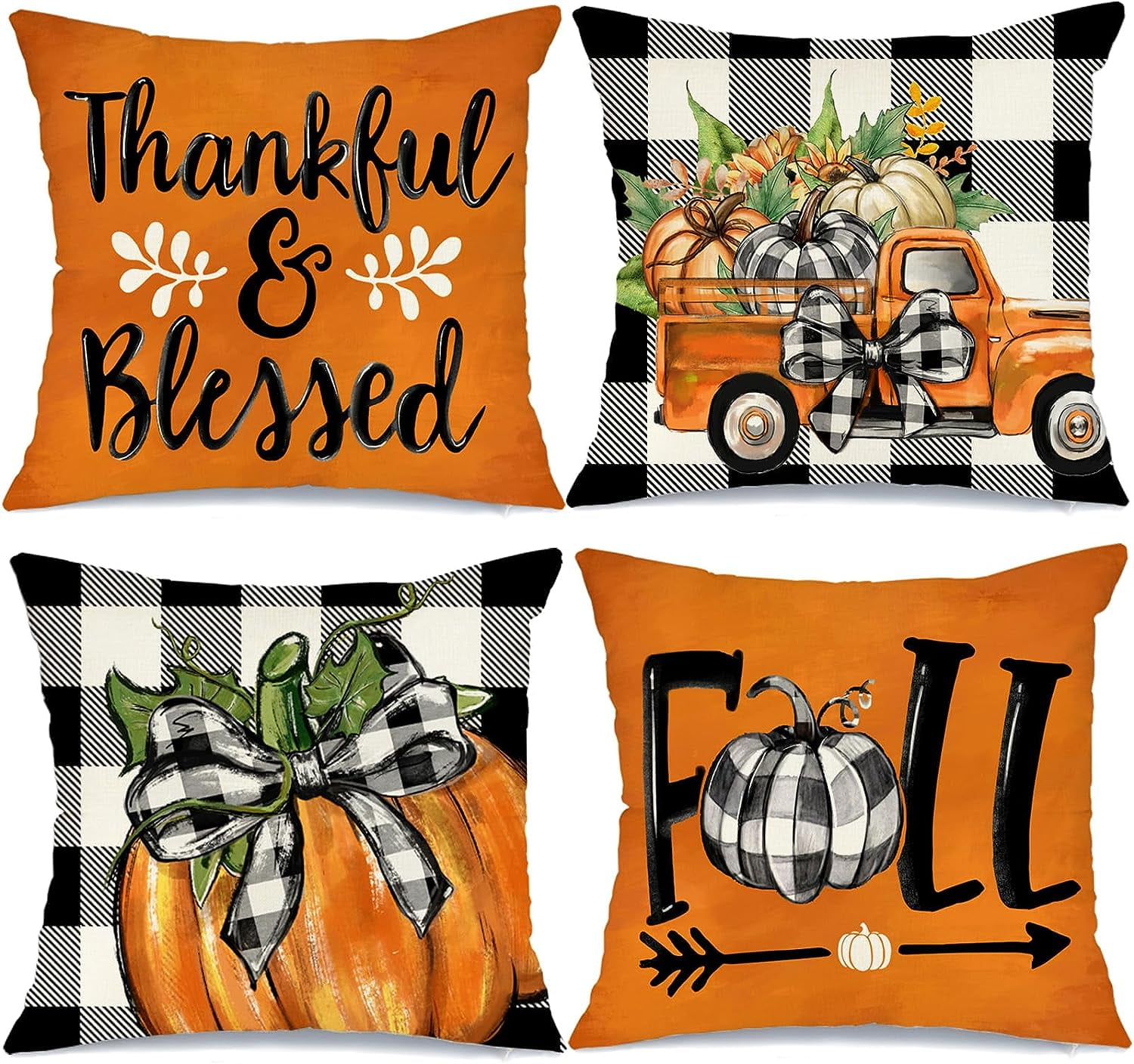 LONGRV Fall Decorative Throw Pillow Covers 18 x 18 Inch Set of 4