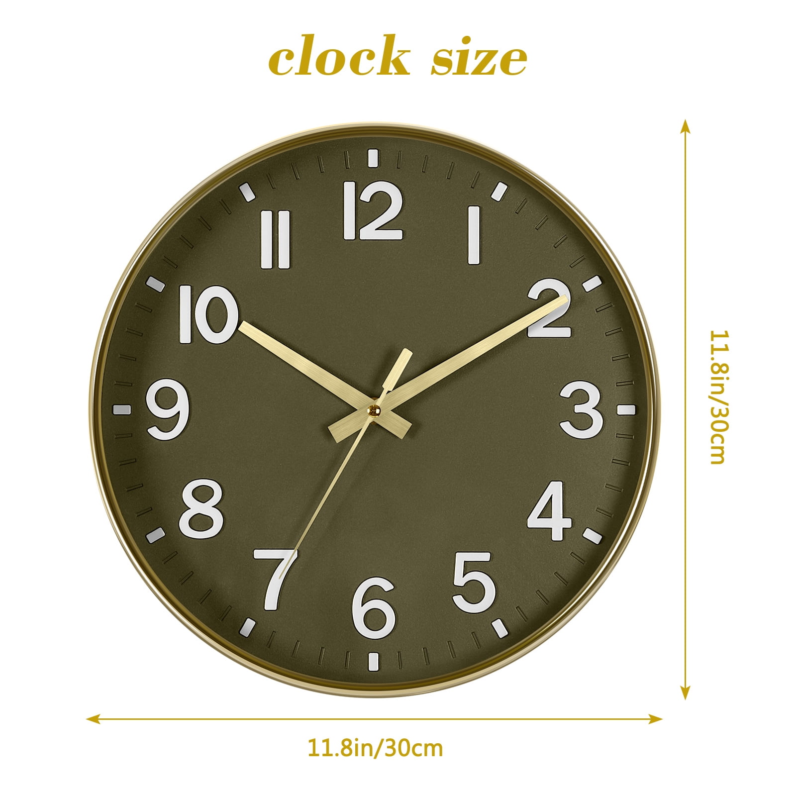 Wall clock Plastic Silent Suitable for decoration 12in Olive Green