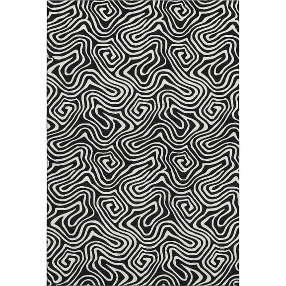 Addison Rugs Mayfield Premium Machine Washable Transitional Swirls Black Rectangle Rug, 9' x 12'
