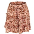 thumbnail image 4 of OOOUM Women Floral Mini Skirt Elastic High Waist Drawstring Tiered Ruffle Flowy A Line Summer Beach Casual Short Skirt Red L, 4 of 5