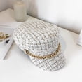 thumbnail image 3 of Sombreros de tweed a cuadros para mujer, gorras de vendedor de periódicos, gorra con visera de cadena, gorra a cuadros vintage blanco, 3 of 5