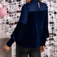 thumbnail image 4 of HongQid Women Patchwork Velvet Tops Mock Neck Puff Long Sleeve Spring Fall Vintage Dressy Blouse, 4 of 7