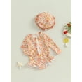 thumbnail image 4 of Baby Girl Swimsuit 2 Piece Flower Set Round Neck Long Sleeve Front Zipper Swimsuit + 3D Bow Swimming Cap Bathing Suit Beach Wear, 4 of 10