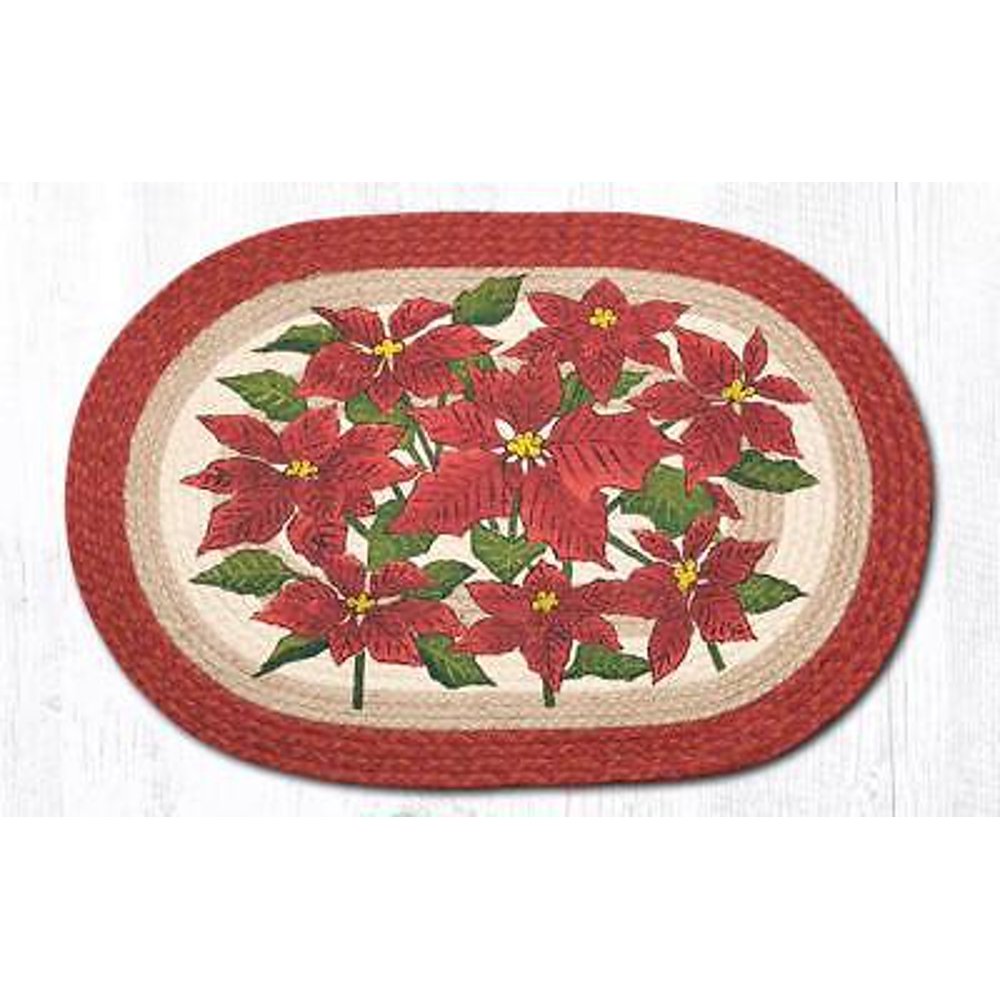 POINSETTIA Christmas 100 Natural Braided Jute Rug, 20" x 30" Oval