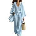 thumbnail image 2 of WULMLEO Women's 3 Piece Sets Linen Fall V Neck Tank Tops Wide Long Sleeve Cardigan Wide Leg Pants Outfits 2026 Casual Loose Fit Tracksuit Oversized Suits Light Blue S, 2 of 6