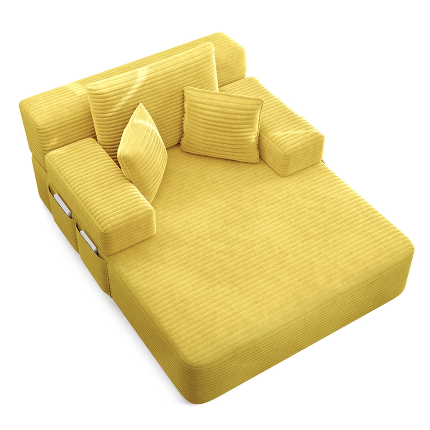 Alvantor Oversized Corduroy Convertible Chaise Lounge Sofa Bed, Yellow