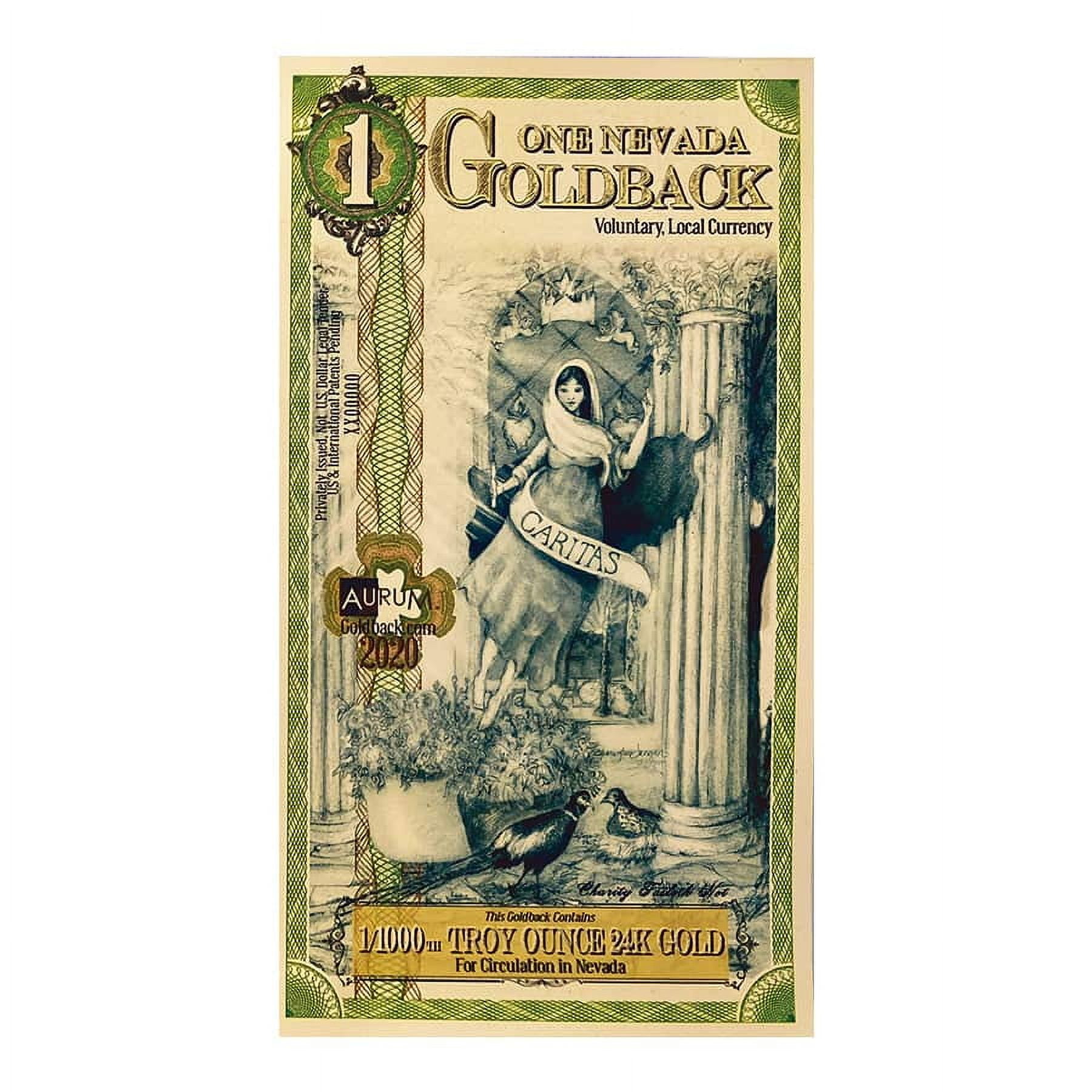 Pack of 100 - 1 Nevada Goldback 1/1000 oz 24K Gold Foil Aurum Note