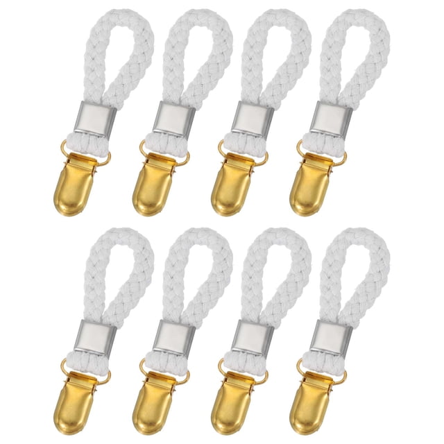 Uxcell 8 Pcs Clips para Toallas de Té con Lazo de Algodón para Colgar, Ganchos de Toalla de Metal de 3.5 Pulgadas, Perchas de Tela Multipropósito para Hogar Cocina Baño, Blanco