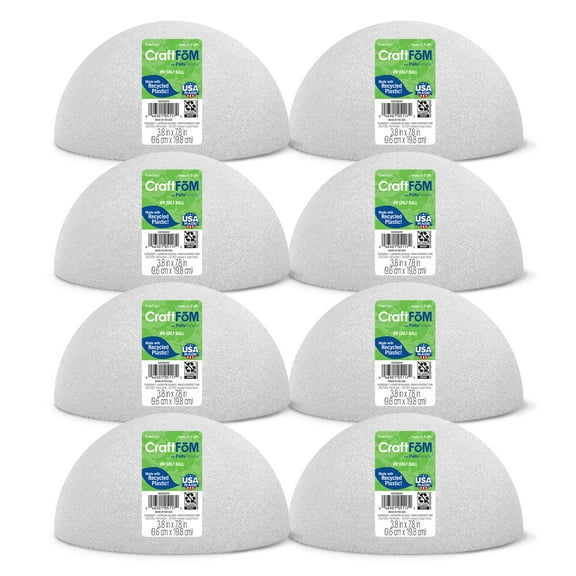FloraCraft CraftFōM Half Ball 3.8" x 7.8" White, 8 Pack