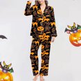 thumbnail image 7 of Womens Halloween Pajamas Theme Full Printed 2 Pc Long Sleeve Pocket Button Down Lapel Shirts Loose Casual Pants Soft Fall Winter Silk Nightwear Cute Comfy Womens Loungewear Set Orange S, 7 of 7