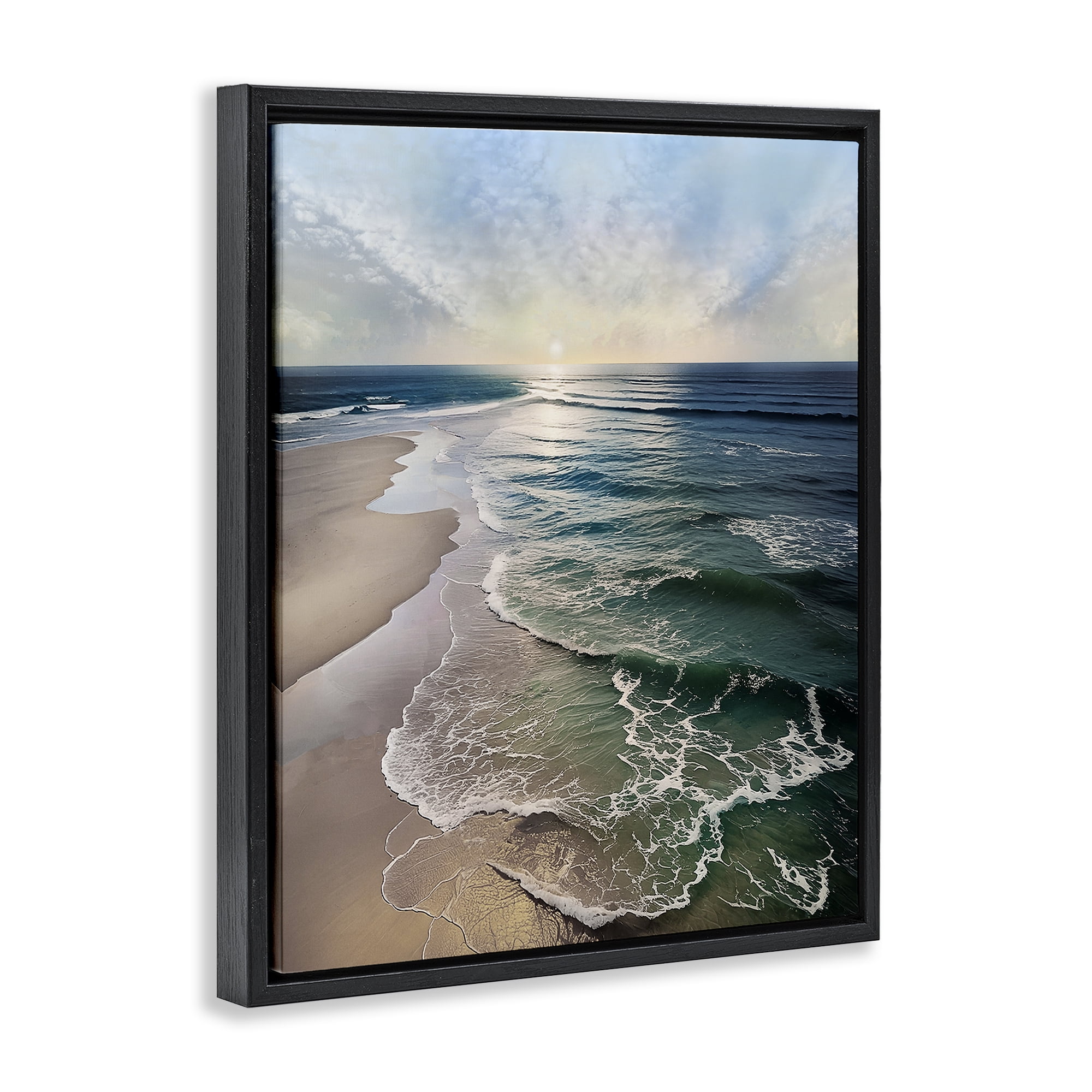 Stupell Industries Tranquil Shoreline with Soft Light Black Framed Floater Canvas Wall Art, design by Mike Calascibetta