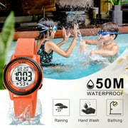 Children Digital Watch Wristwatch Fashion Multifunction Waterproof Outdoor Sports Luminous Watch for Kids Students Boys Girls Orange